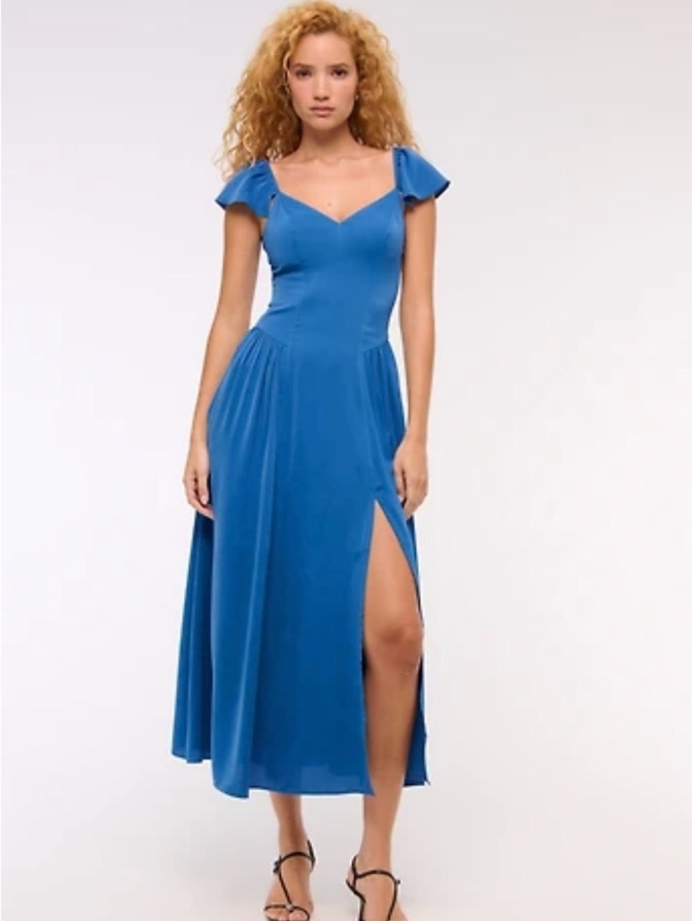 Abercrombie & Fitch Cobalt V-Neck Cap-Sleeve Midi Dress